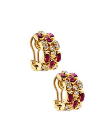 18k Diamond & Ruby Half-hoop Clip Earrings