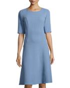 Corey Half-sleeve Wool Dress, Coastal Blue