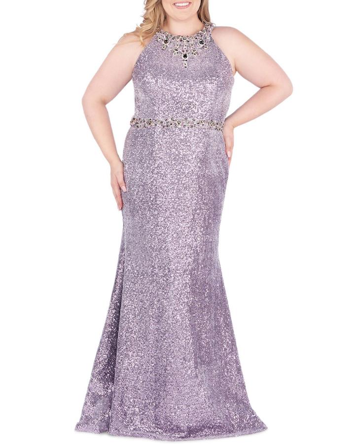 Plus Size Sequin Trumpet Halter Gown