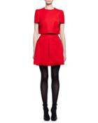 Short-sleeve Popover Mini Dress, Flame