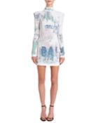 Mock-neck Long-sleeve Graffiti Jacquard Dress