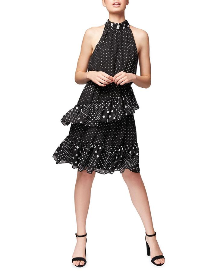 Dot Chiffon Halter Tiered Dress