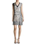 Sleeveless V-neck Dress W/lace Insets, Ecru/noir