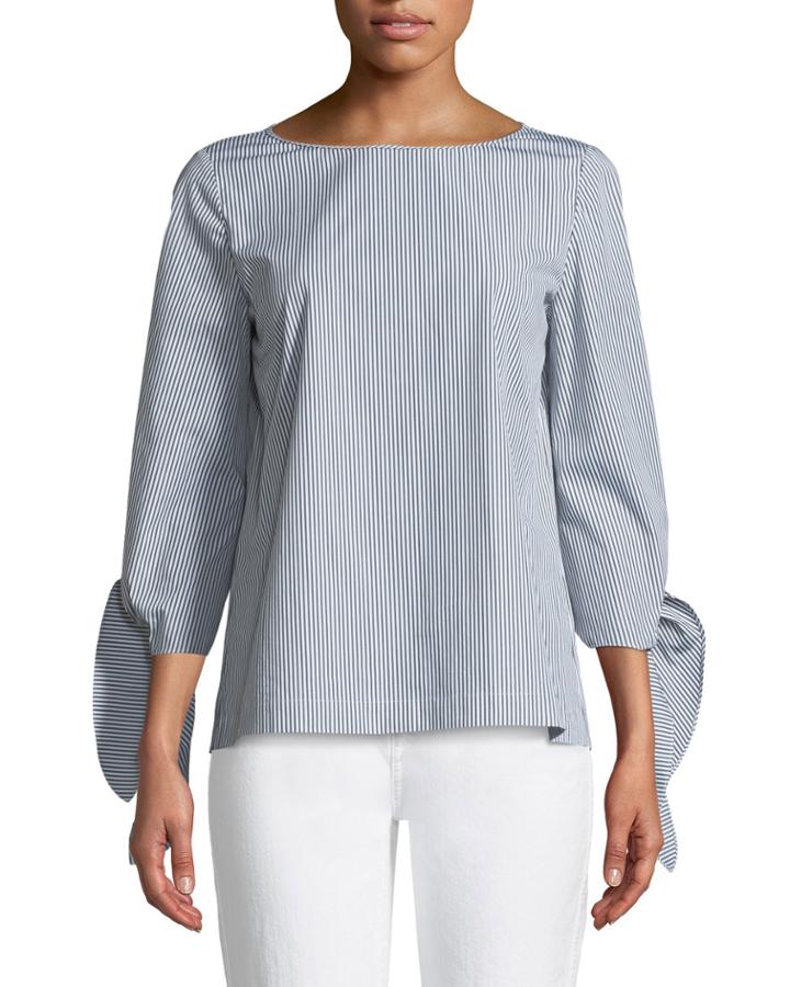 Elaina Bennet Stripe Tie-sleeve Stretch-cotton Blouse