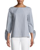 Elaina Bennet Stripe Tie-sleeve Stretch-cotton Blouse