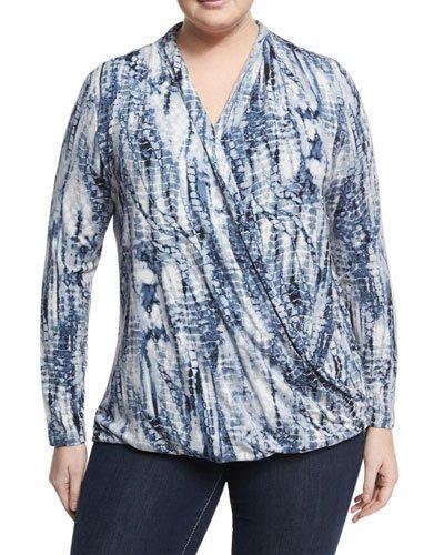 Sarah Snake-print Faux-wrap Top, Neutral Pattern,