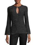Bell-sleeves Keyhole-front Metallic Knit
