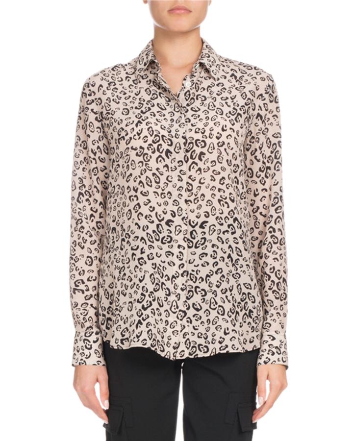 Chika Long-sleeve Button-front Leopard-print
