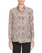 Chika Long-sleeve Button-front Leopard-print