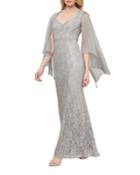 Sweetheart Sequin Lace Chiffon Cape-sleeve Gown