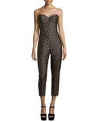 Strapless Bustier Cropped Jumpsuit, Black/suntan