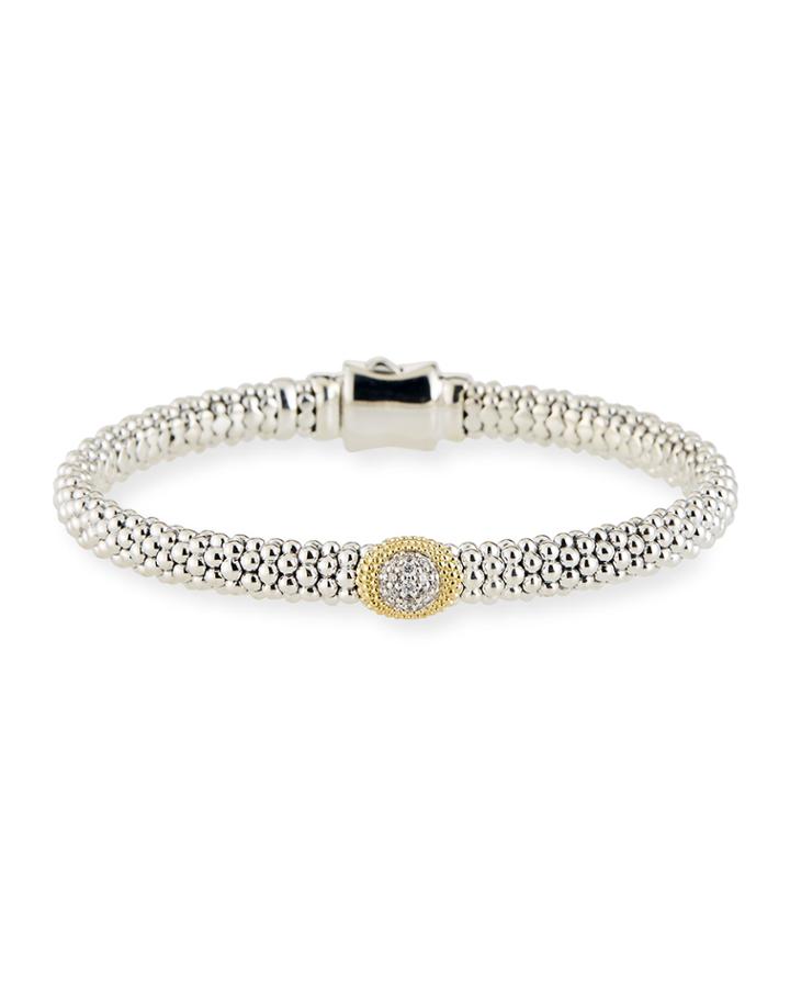 Caviar Silver & 18k Gold Domed Station Bracelet,