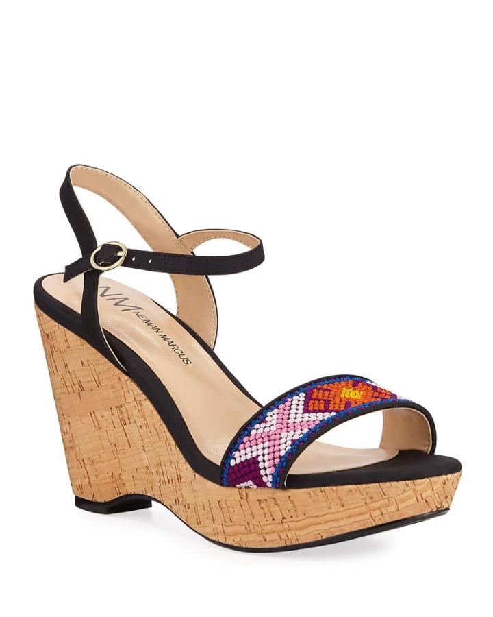 Embroidered Satin Wedge