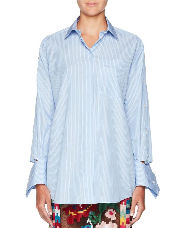 Button-front Striped Poplin Blouse