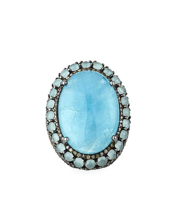 Oval Aquamarine Diamond Pave Ring,