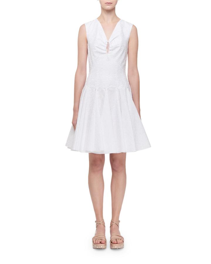 Sleeveless Keyhole Gored Fluted Dress