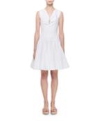 Sleeveless Keyhole Gored Fluted Dress