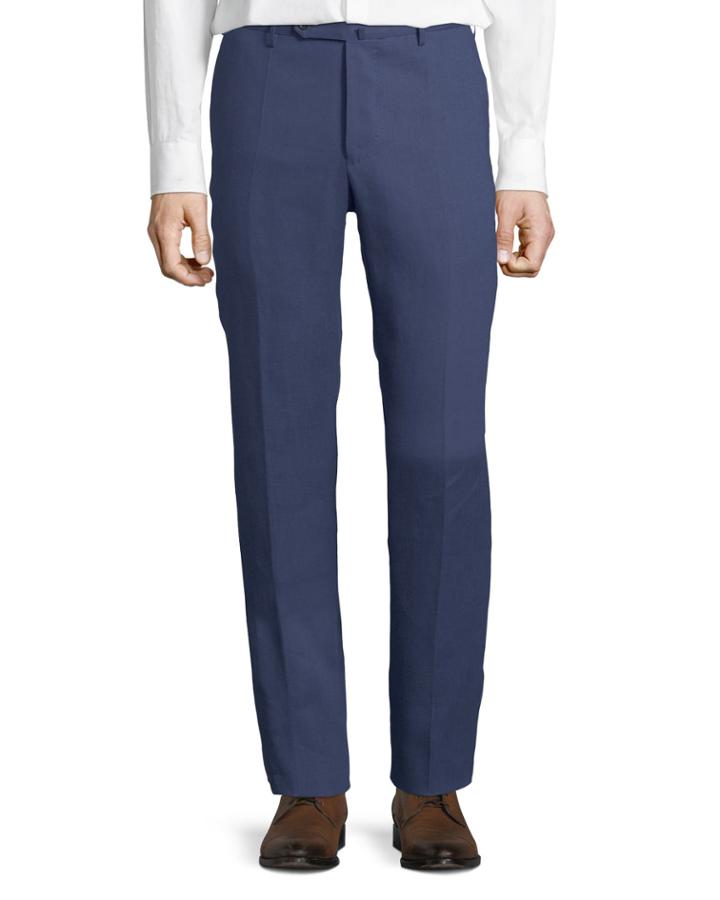 Linen Flat-front Straight-leg Pants
