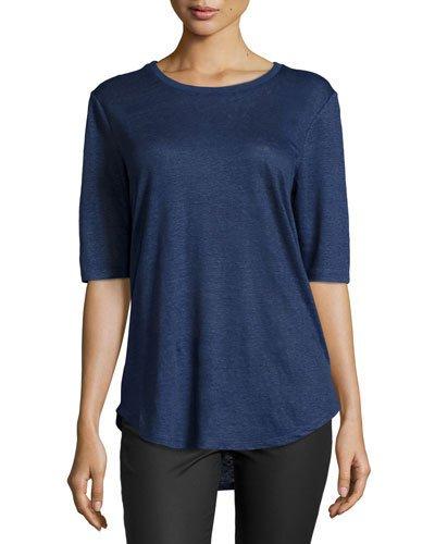 Half-sleeve Linen Tee, Blue
