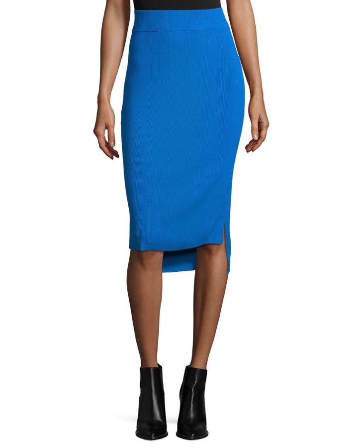 Ribbed High-waist Pencil Skirt, Cerulean