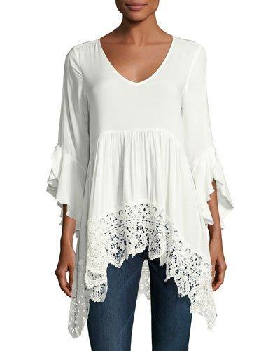 3/4-sleeve Scoop-neck Blouse, Ivory