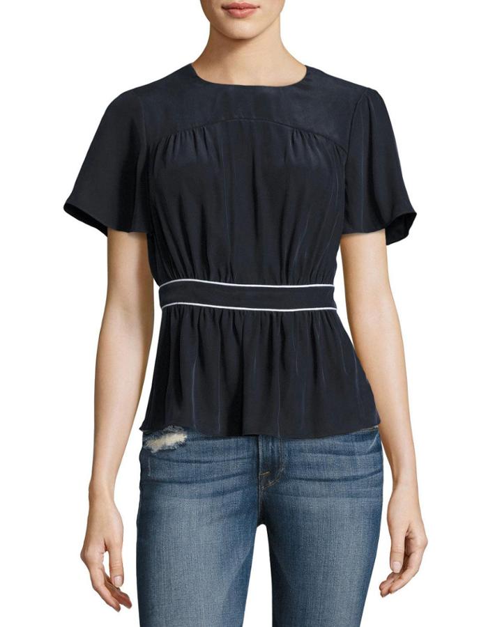 Piped Short-sleeve Peplum