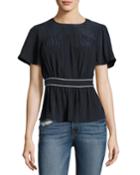 Piped Short-sleeve Peplum