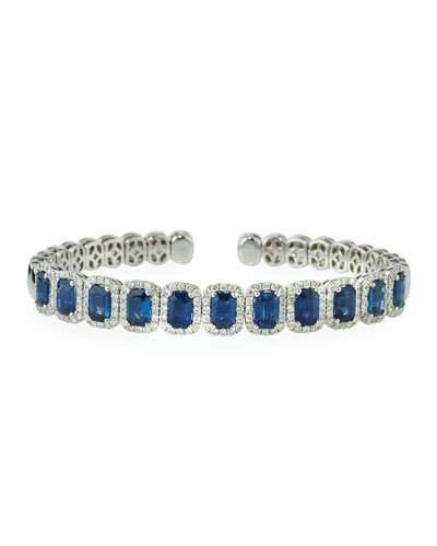 18k White Gold Sapphire & Diamond Bangle Bracelet,