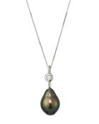 14k Diamond & Black Tahitian Pearl Drop Necklace
