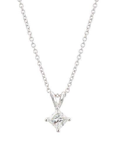 18k White Gold Princess-cut Diamond Solitaire Pendant Necklace,