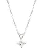 18k White Gold Princess-cut Diamond Solitaire Pendant Necklace,