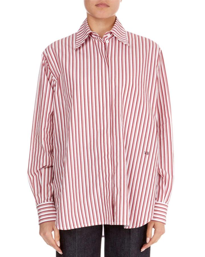 Striped Button-front Collared