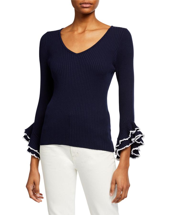 Contrast Ruffle-sleeve