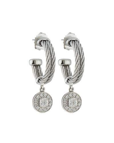 Double-cable Hoop Earrings W/ Diamond Drop