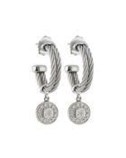 Double-cable Hoop Earrings W/ Diamond Drop