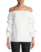 Off-the-shoulder Balloon-sleeve Blouse