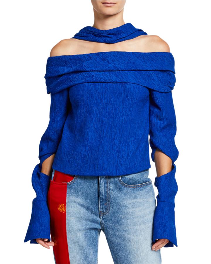 Bianca Off-the-shoulder Plisse Blouse