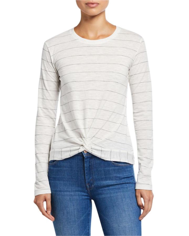 Stripe Long Sleeve Twist Front Top