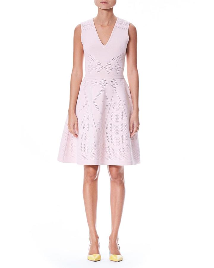 V-neck Sleeveless Pointelle Knit Fit-and-flare Dress