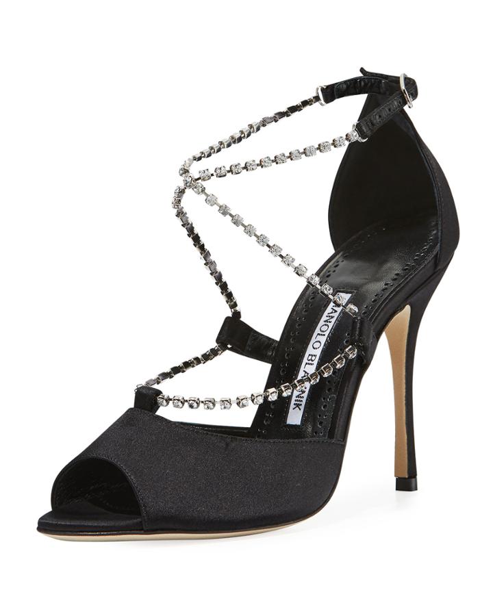 Etona Leather And Satin Sandal With Crystal