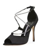 Etona Leather And Satin Sandal With Crystal
