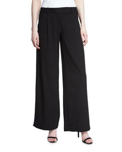 Twill Wide-leg Boot-cut Pants, Black