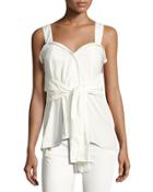 Sleeveless Tie-front Sweetheart Poplin Top, White