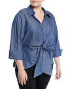 Chambray Tie-front Blouse,