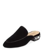 Adria Mules With Jeweled Heel, Black