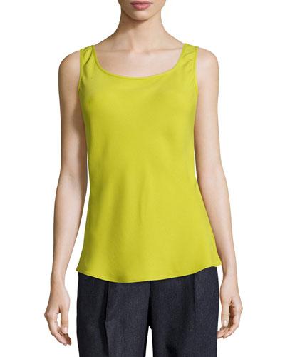 Bias-cut Scoop-neck Silk Tank, Plantain