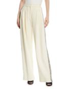 Wide-leg Crepe Pants W/ Crystalized Embroidery