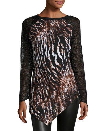 Asymmetric Animal-print Tunic, Brown