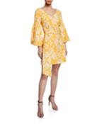 Cadiz Jacquard Puff-sleeve Mini Wrap Dress
