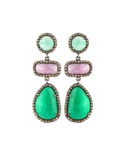 Triple Sapphire & Chrysoprase Drop Earrings
